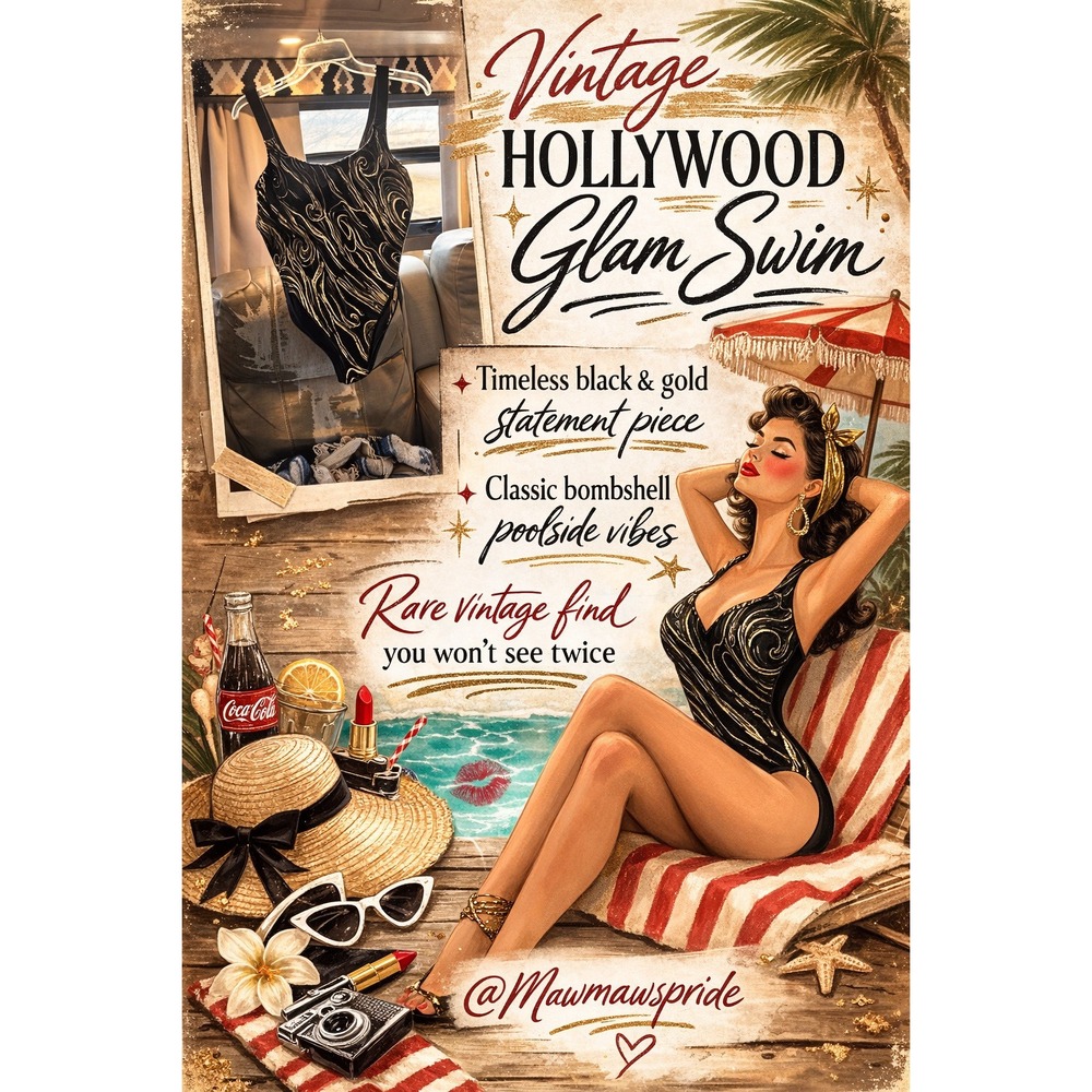 VINTAGE HOLLYWOOD GLAM Maxine of Hollywood Womens Metallic Swirl Swimsuit XL